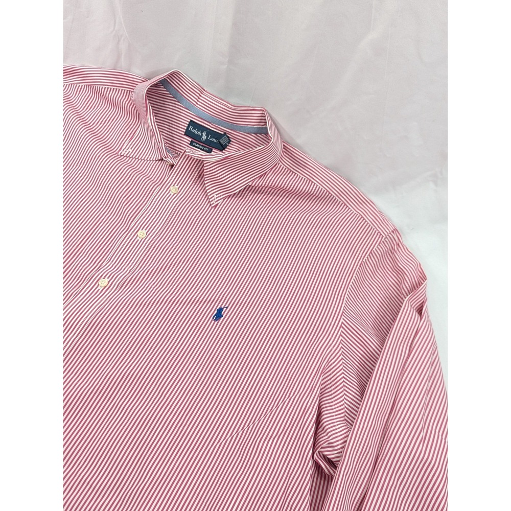 Ralph Lauren Button Up Plaid Dress Shirt 4XLT TALL Pink‎ White Seersucker EUC